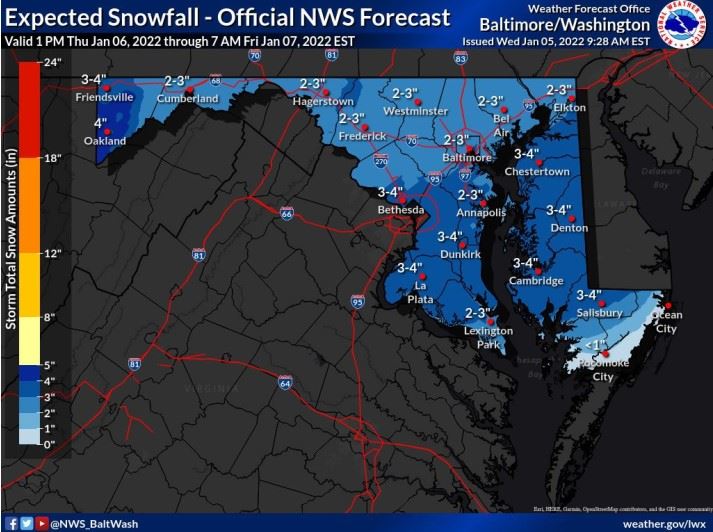 NWS Expected Snowfall Thursday Night