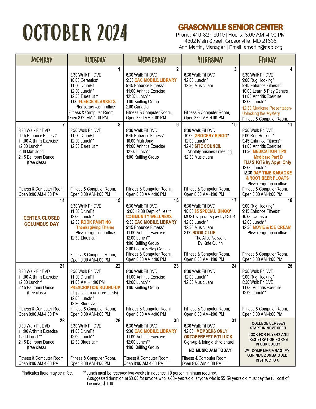 10 2024 October Calendar Grasonville